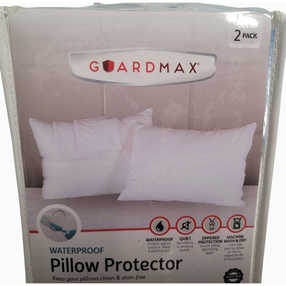 Guardmax Waterproof Pillow Protector 2 Pack Queen 20"x30" Zippered Style - Picture 2 of 2
